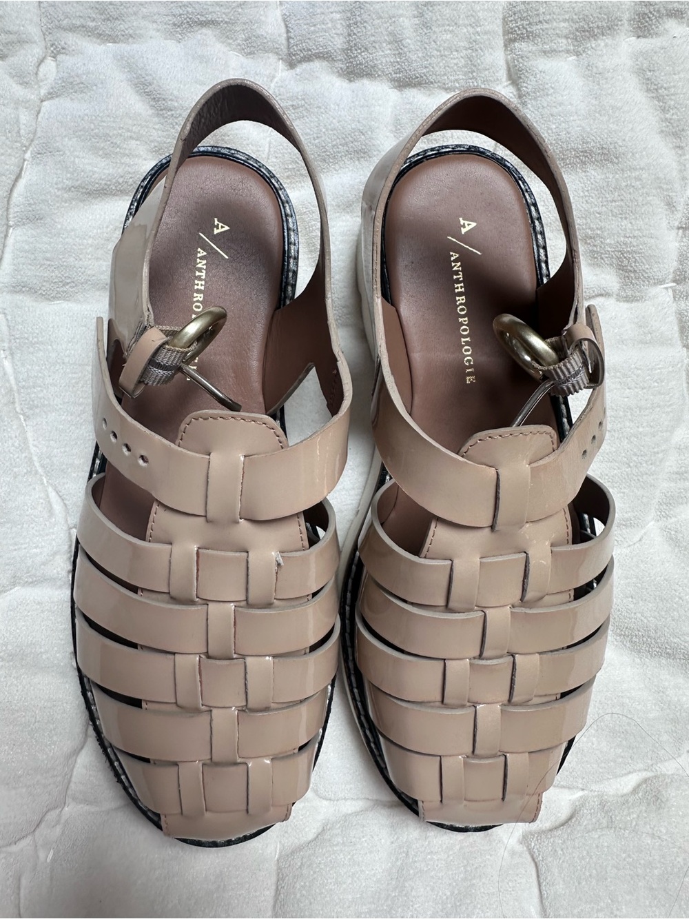 Anthropologie Blush Nude Woven Leather Slingback Sandals